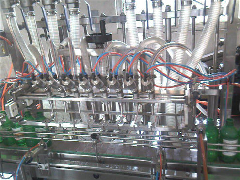 Linear filling machine automatic liqid filler equipment 10 heads Abfuellmaschine fuer Fluessigkeit
